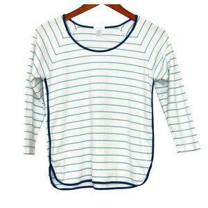 Lake Women's Pajama Top T-Shirt White Blue Stripe Teal Trim 3/4 Sleeve Size XXS
